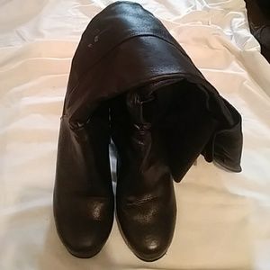 Wedge heel thigh high boots